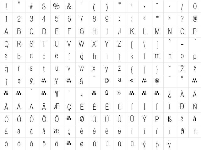 Vonnes Regular  glyph index