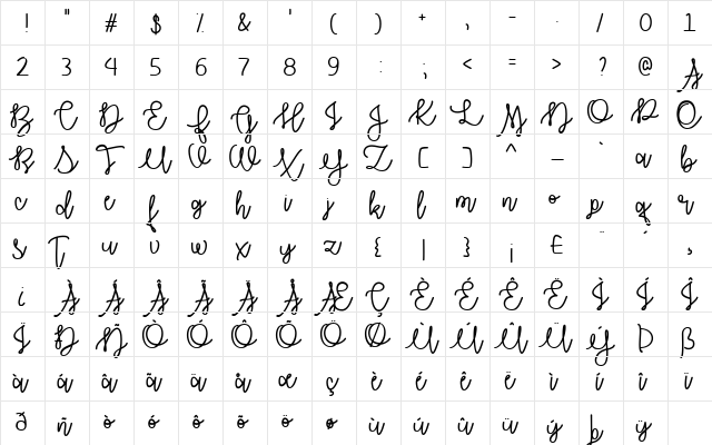 Autumn Moon Regular  glyph index