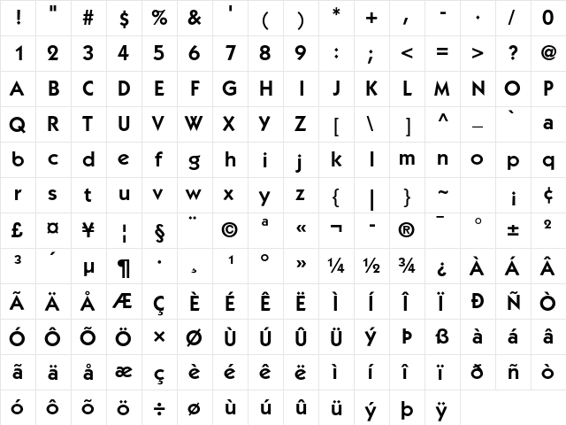 ITC Kabel Std Demi  glyph index