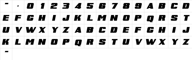 Super Retro M54 Italic  glyph index