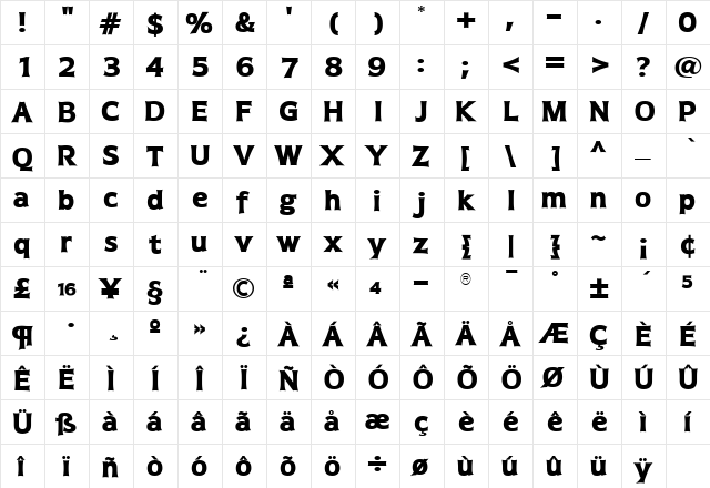 TFDierama Extrabold  glyph index