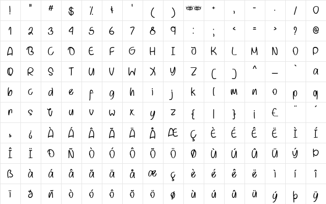 Behind Brown Eyes Regular  glyph index