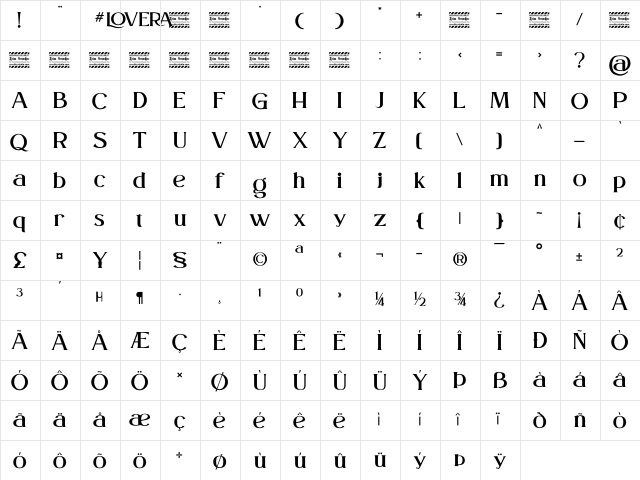 Lovera Personal Use Regular  glyph index