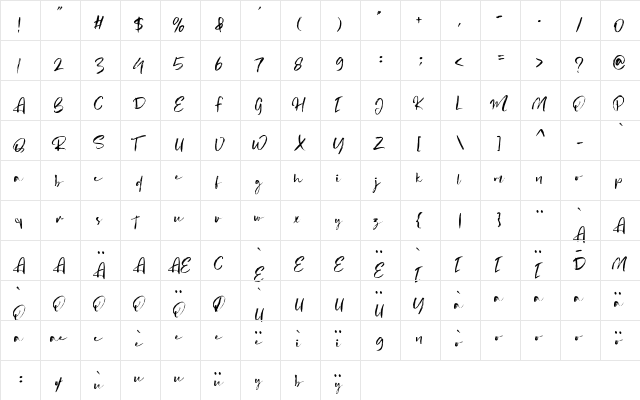 Aliters Regular  glyph index