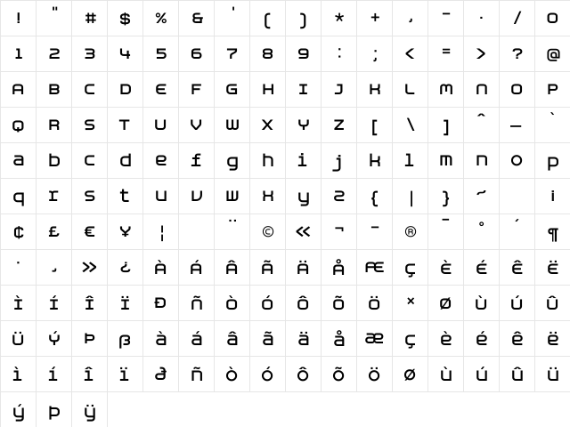 Aspirin AdvanceBold Regular  glyph index