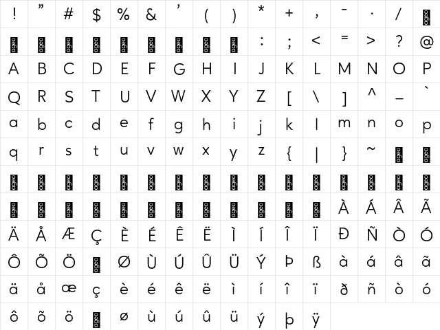 Ageo Personal Use Regular  glyph index