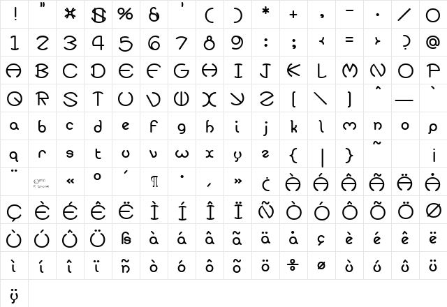 ZirkleOne Bold  glyph index