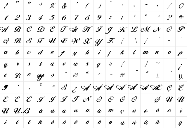 HORNSBY Regular  glyph index