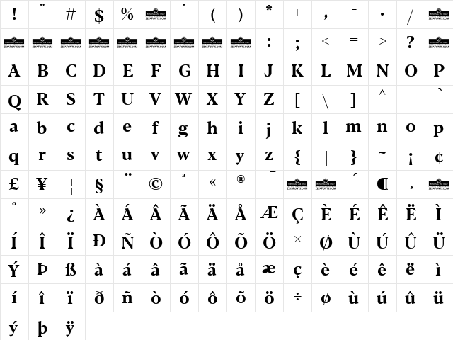 Blacker Text Bold  glyph index