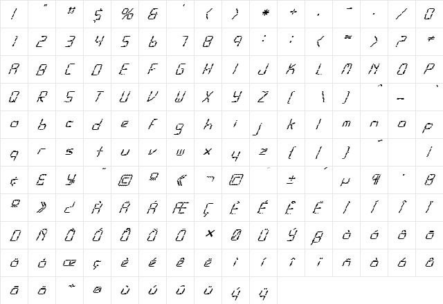 FZ DIGITAL 10 WAVEY ITALIC Normal  glyph index