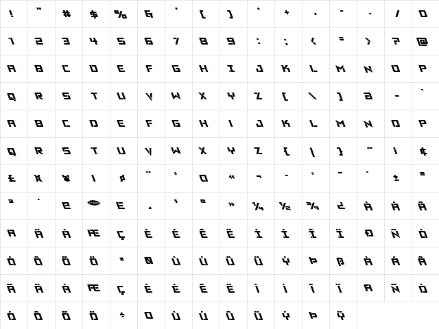 Viking Squad Leftalic Italic  glyph index