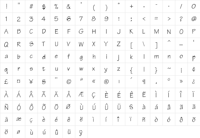 Tekton-Thin Regular  glyph index