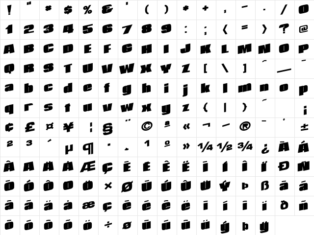 AfterLife113 Bold  glyph index