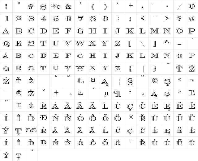ChevalierOpeSCDEE Regular  glyph index