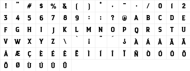 BACKCOUNTRY Regular  glyph index