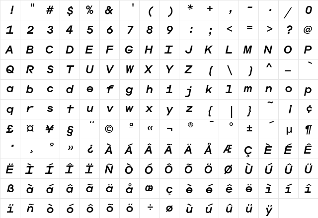 AvantGardeMonoEF BoldIta  glyph index