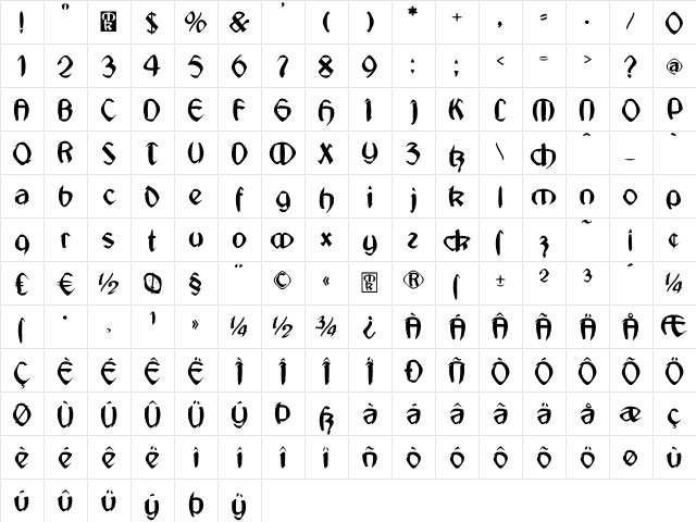 Jugendstil-Medium Regular  glyph index