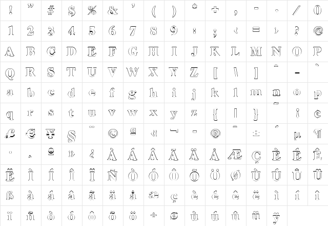 WesleyBeckerOutline-Heavy Regular  glyph index