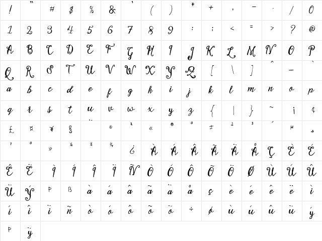 Stellanova Regular  glyph index