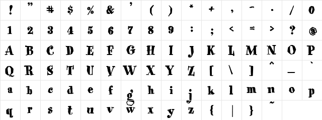 PC Bedrock Regular  glyph index