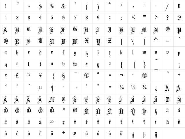Mariage Becker Regular  glyph index