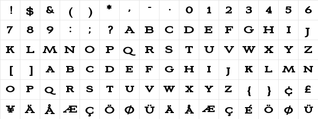 AvianoSlabBold Regular  glyph index