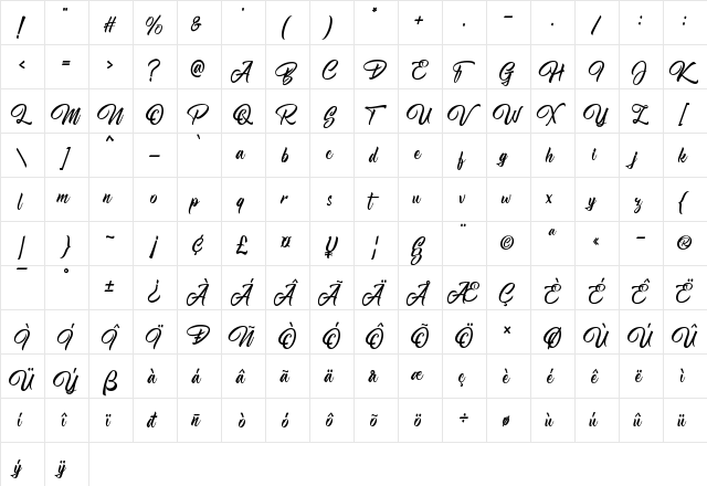 Nightfall Demo Regular  glyph index
