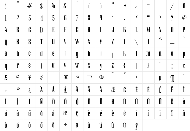 APCorvinusSkyline Regular  glyph index