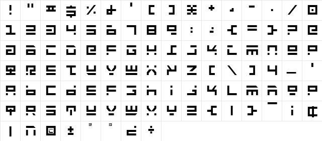 Rocket Type Regular  glyph index