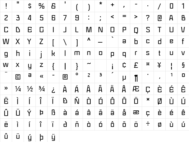 Regra Regular  glyph index