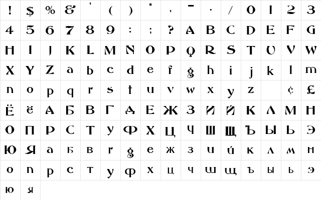 Abbess Cyr Regular  glyph index