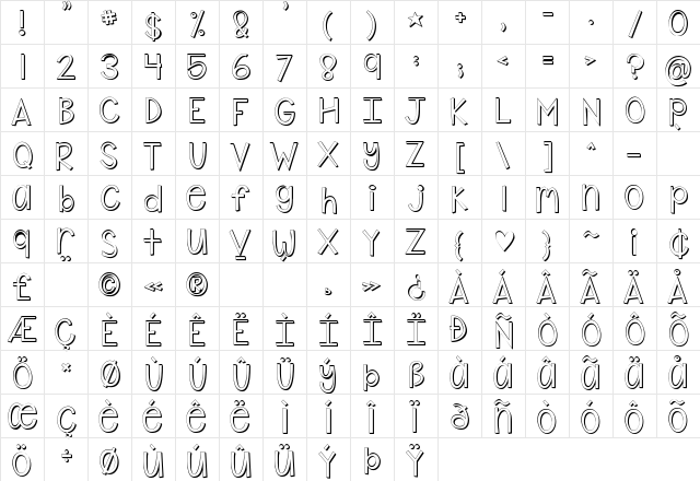 KG Shake it Off Popped Regular  glyph index