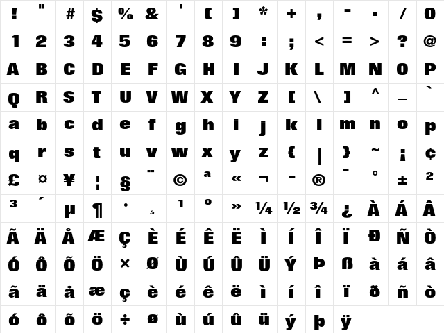 Folio Extra Bold  glyph index