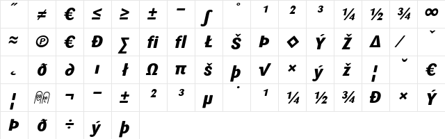 Sari ExtraBold Italic  glyph index