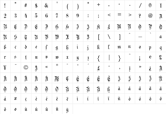 CelebrationTextPlain Regular  glyph index