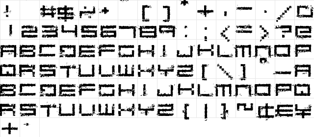 Rusting Robotica Regular  glyph index