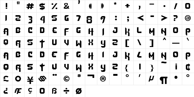 Dafunk2 Regular  glyph index