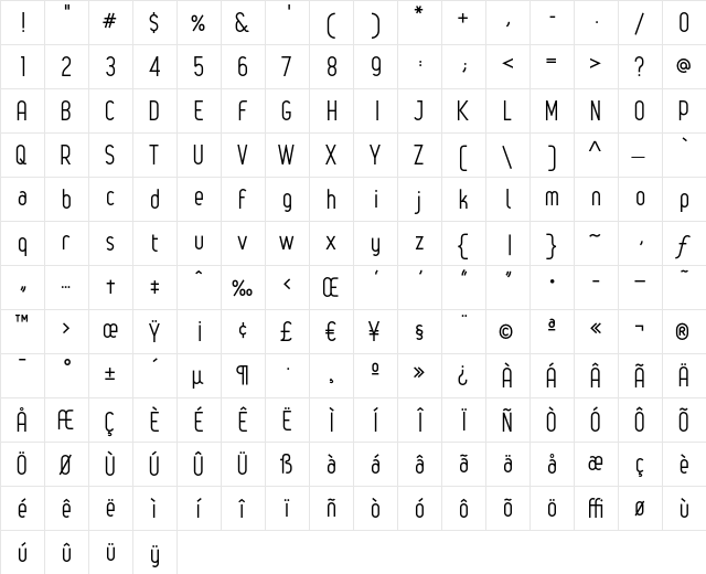Leger Regular  glyph index