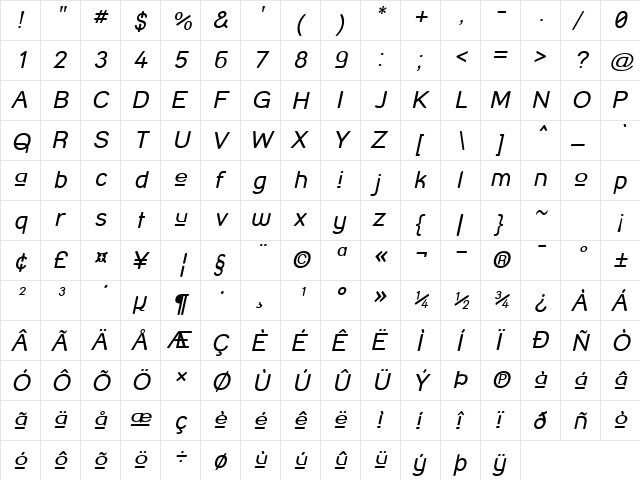 Street Corner Upper Oblique Regular  glyph index