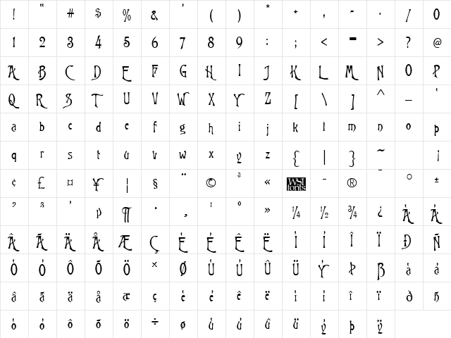 Nachtmere Regular  glyph index