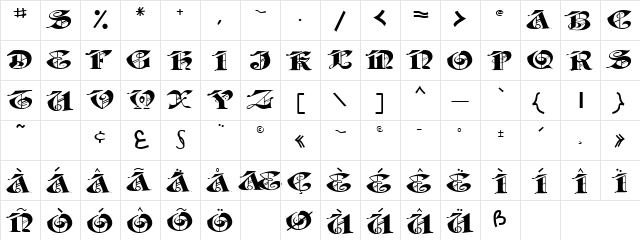 Jaba Regular  glyph index