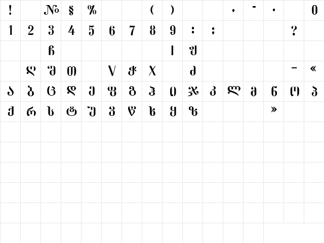 GEO-DumbaMtavr Regular  glyph index