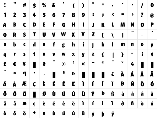 WhitneyCondensed Black  glyph index