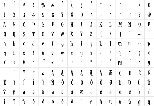 Latino Rumba  glyph index