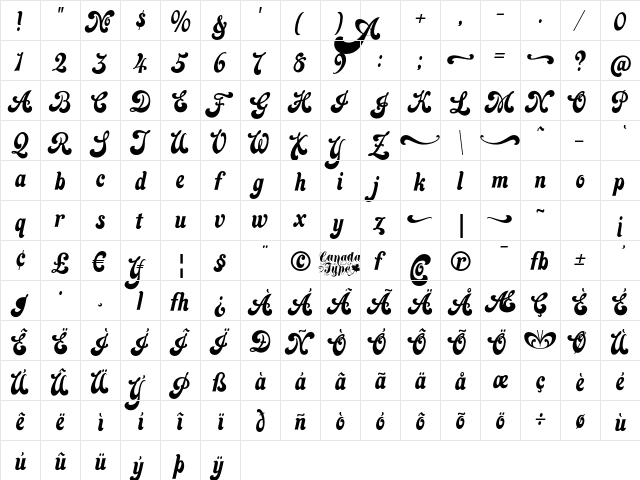 Jezebel Pro Regular  glyph index