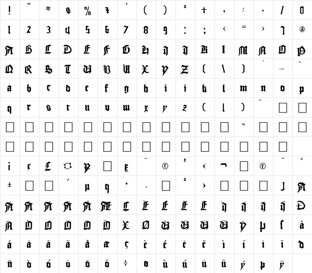 FZ GOTHIC 3 Normal  glyph index