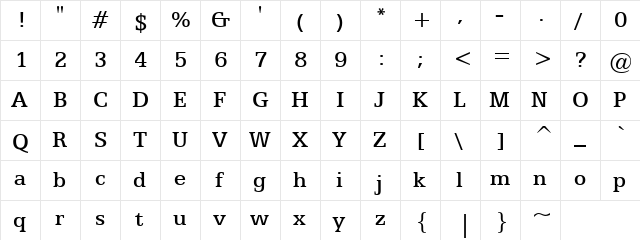 Duetche Dasr Regular  glyph index