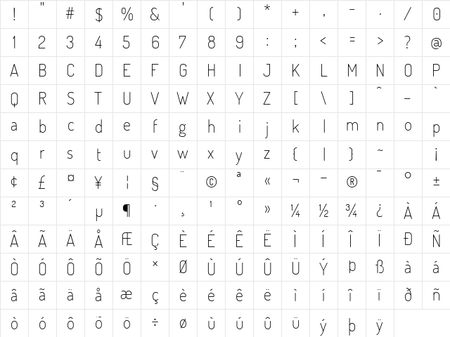 Dosis ExtraLight  glyph index
