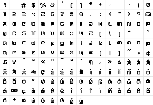 Sharp Bold  glyph index