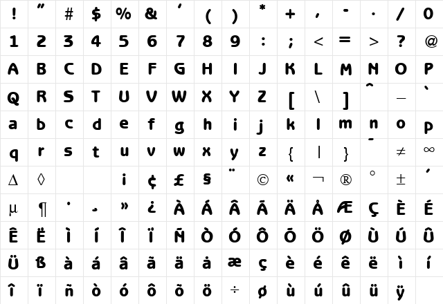 BenjaminSansHeavy Regular  glyph index